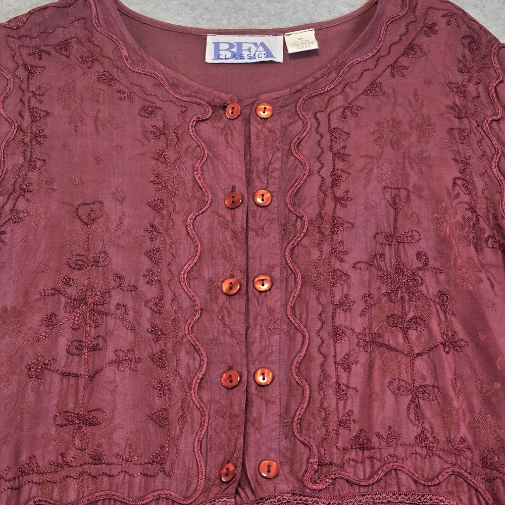 BFA Classics Blouse Womens MP Burgundy Boho Embroidered Crochet Fairy Whimsigoth - Picture 8 of 14